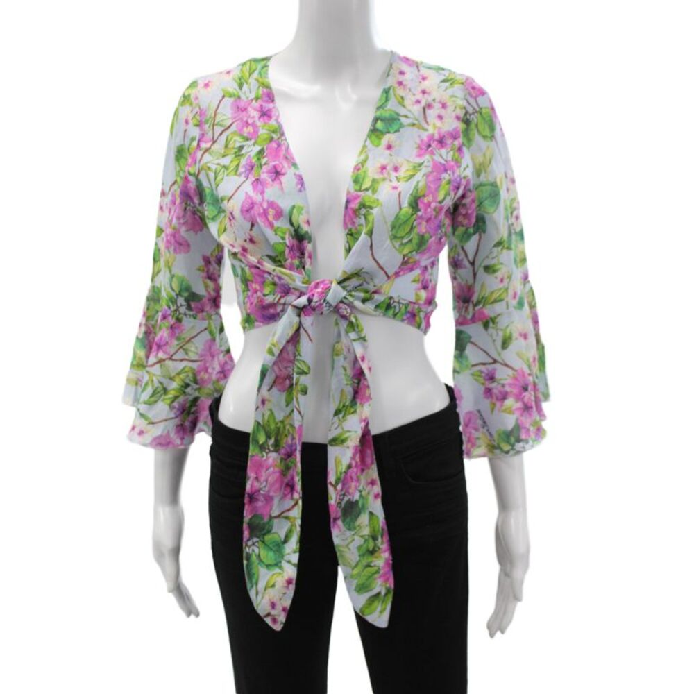 Luisa Positano Women Multicolor Floral V-Neck Long Sleeve Blouse Size One Size
